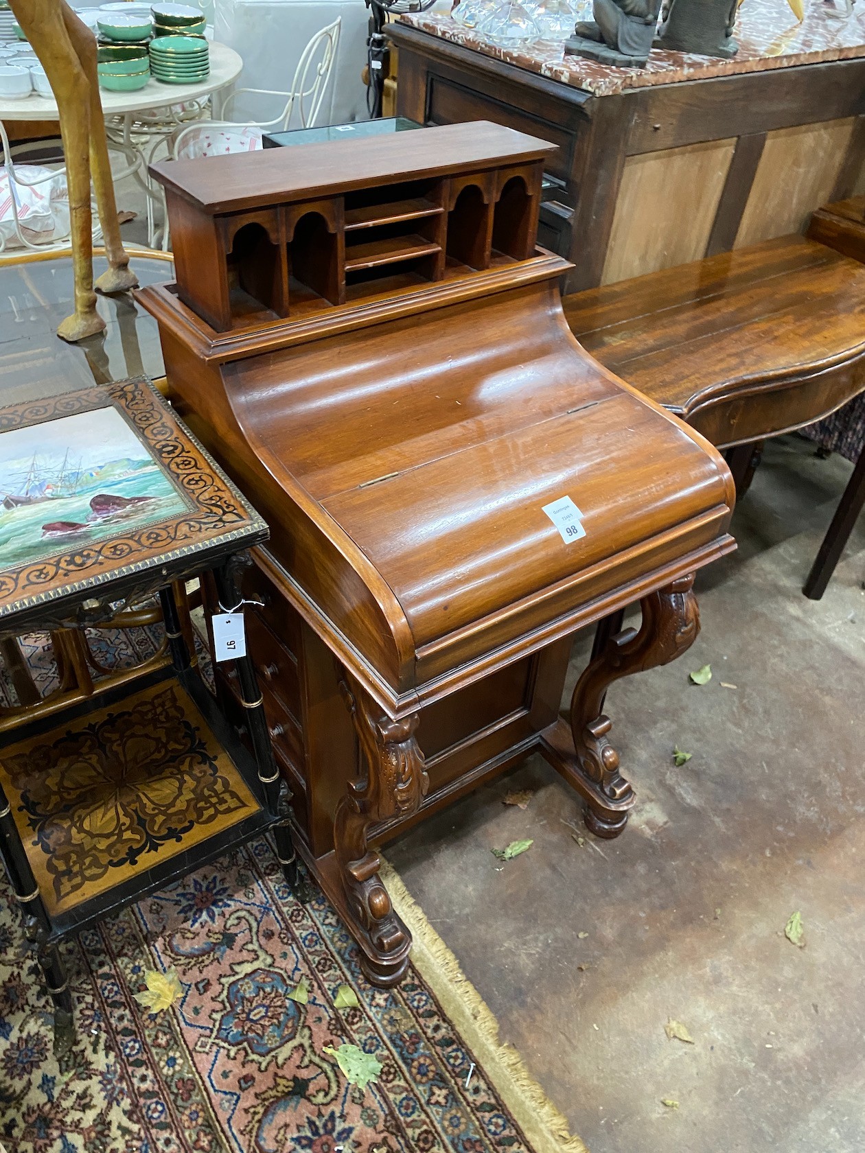 A Victorian style mahogany 'pop up' Davenport, width 52cm, depth 57cm, height 90cm